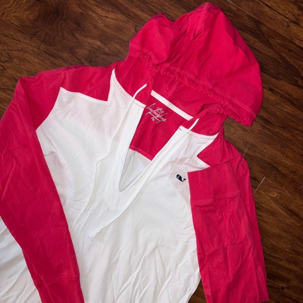 Vineyard‎ Vines Hooded Cover Up Pink White Colorblock Nautical Beach Pool Medium